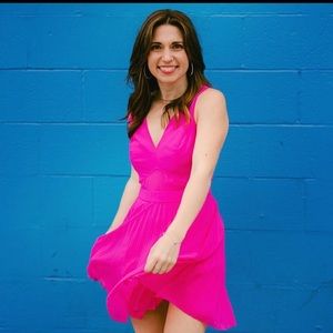 Fuchsia cocktail dress pleated skirt